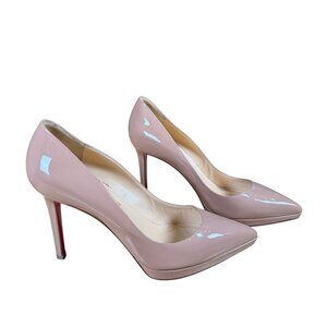 Christian Louboutin Pigalle Plato 100 Nude Patent Leather Pumps Heels Size 39